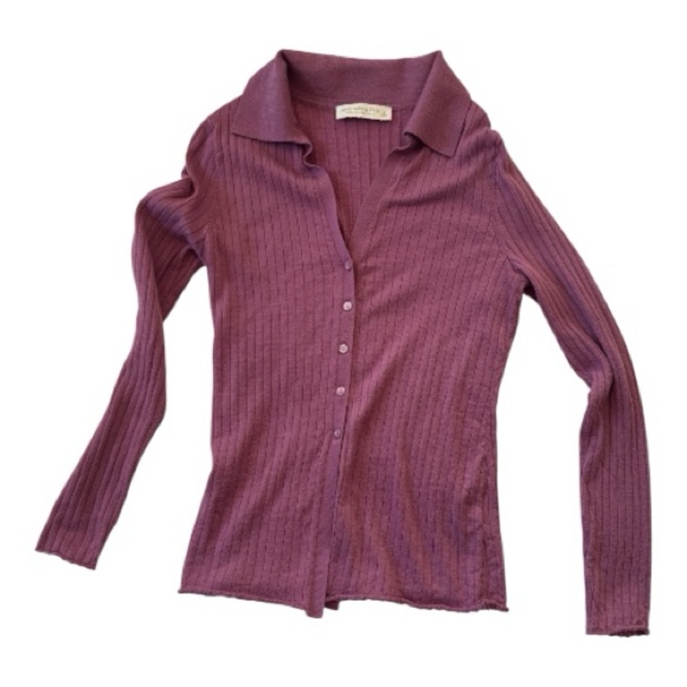 Abercrombie & Fitch 100% Merino Wool Slim Collared Top. Mauve. Size Small